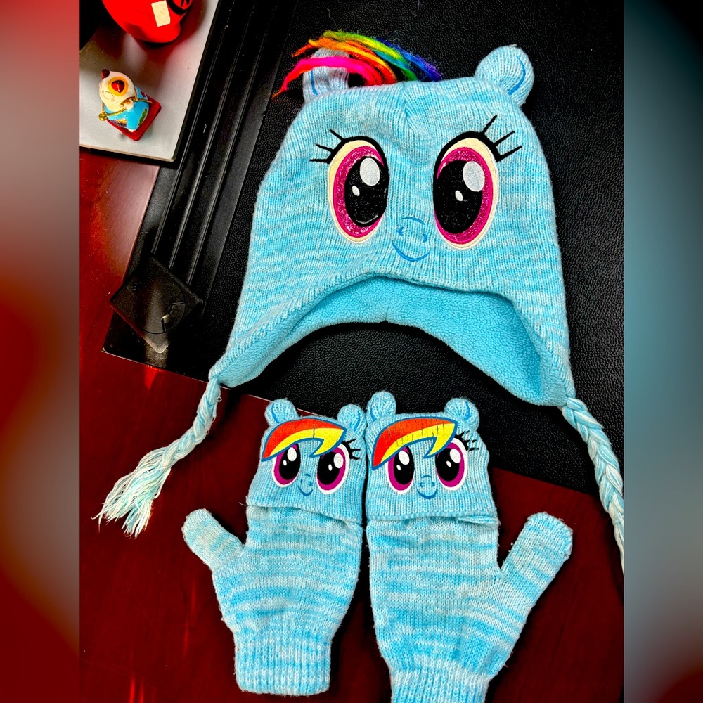 My Little Pony , Beanie + Gloves, One Size Fits Most  Style Rainbow Hair Knit